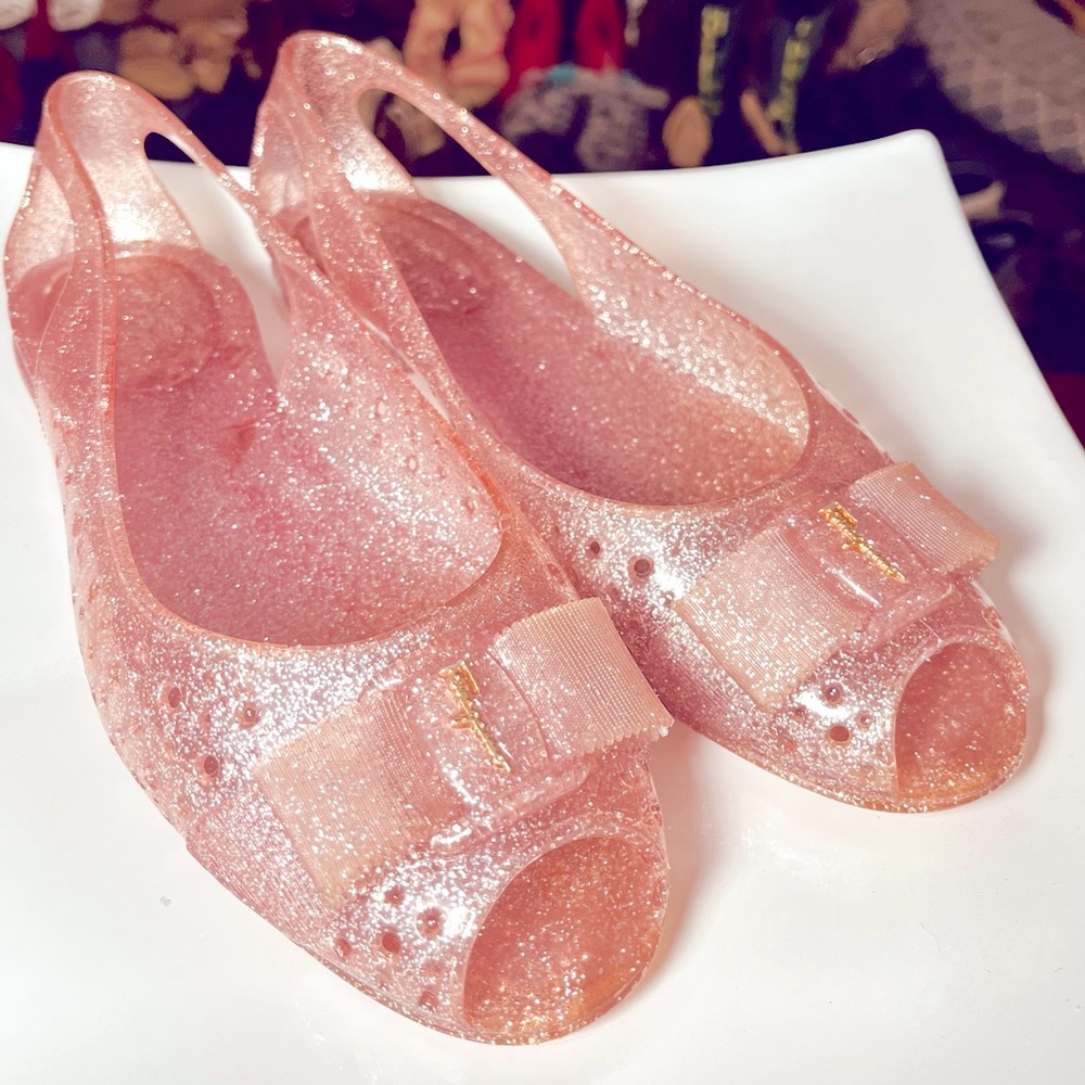 Pre-loved Vintage Salvatore Ferragamo Giddy Ballerina Jelly Flats, pink/purle